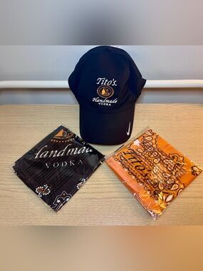 Tito’s Handmade Vodka Nike Dri-FIT Golf Hat M/L & Bandana Set NWT - Orange/Black